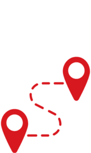 Red map pins connected by a dotted route